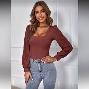 NWOT Stylish Brown Long Sleeve Top